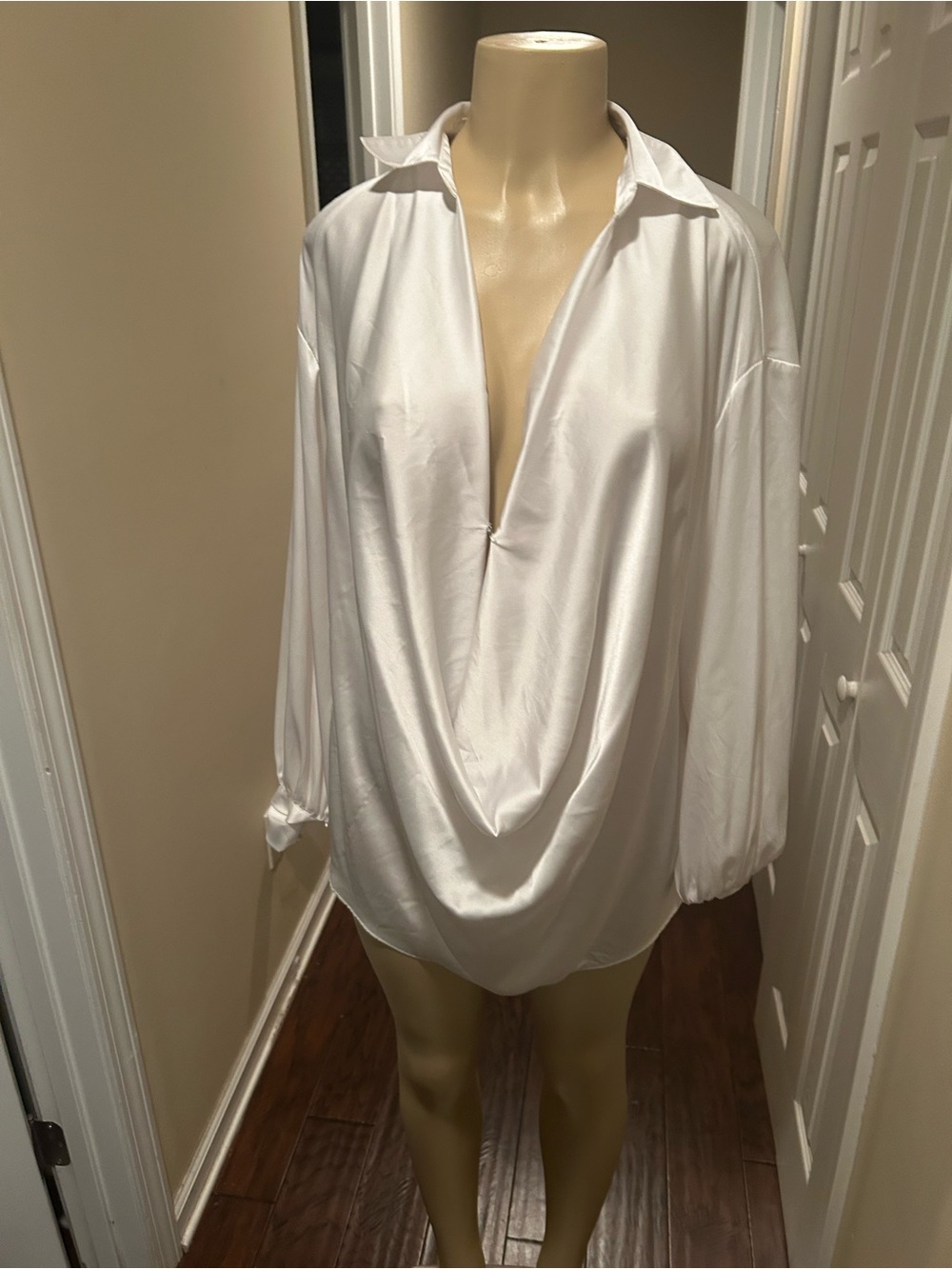 Fashion to Figure White Draped V-Neck Tunic